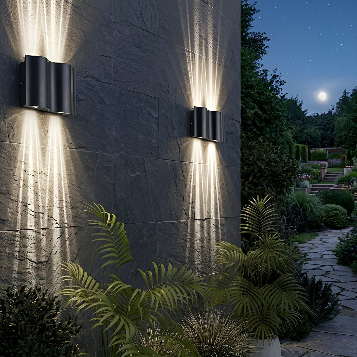 Water Wave Up-Down Outdoor Wall Light LED Die-Cast Aluminum IP65 Hardwired — Singles to 8-Pack