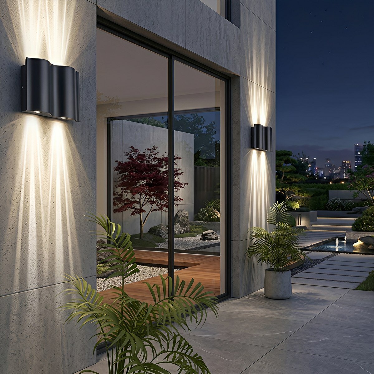 Water Wave Up-Down Outdoor Wall Light LED Die-Cast Aluminum IP65 Hardwired — Singles to 8-Pack
