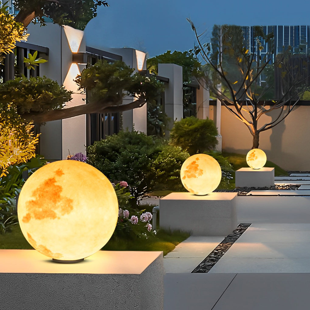 Moon-Shaped Outdoor Pillar Light LED Solar & Hardwired Driveway Garden — 8 to 16 Inch Sets