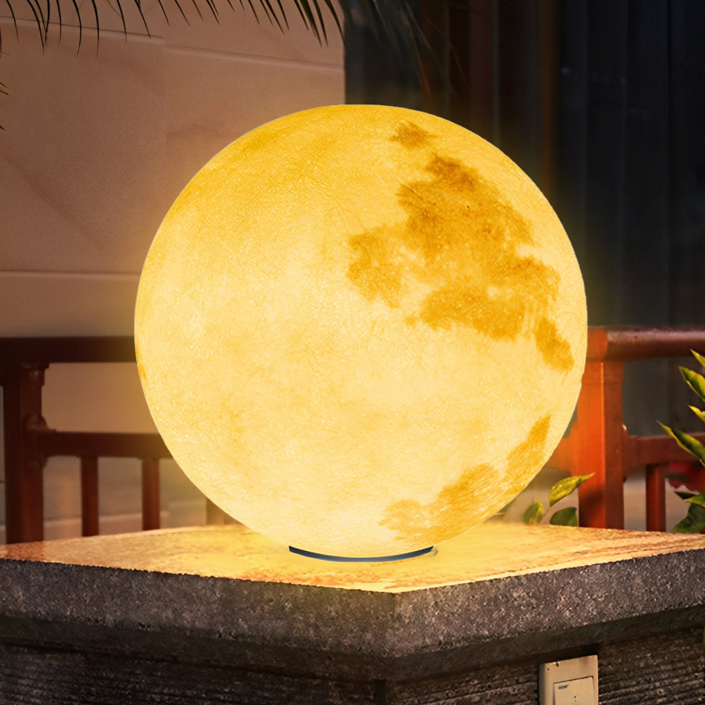 Moon-Shaped Outdoor Pillar Light LED Solar & Hardwired Driveway Garden — 8 to 16 Inch Sets