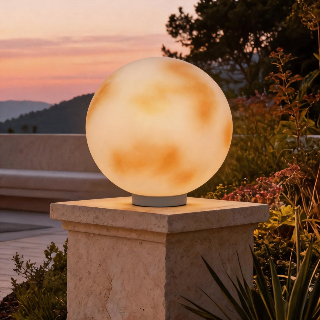 Moon-Shaped Outdoor Pillar Light LED Solar & Hardwired Driveway Garden — 8 to 16 Inch Sets