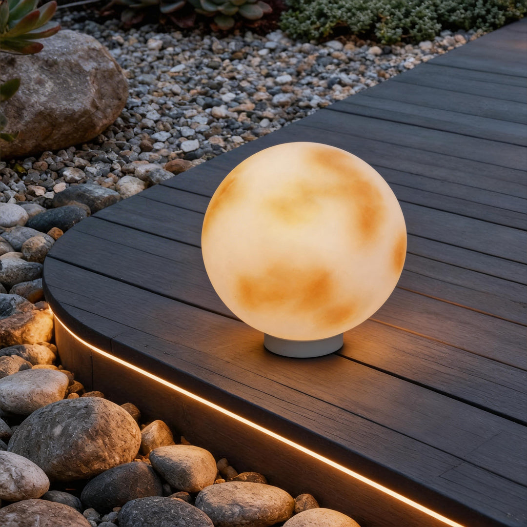 Moon-Shaped Outdoor Pillar Light LED Solar & Hardwired Driveway Garden — 8 to 16 Inch Sets