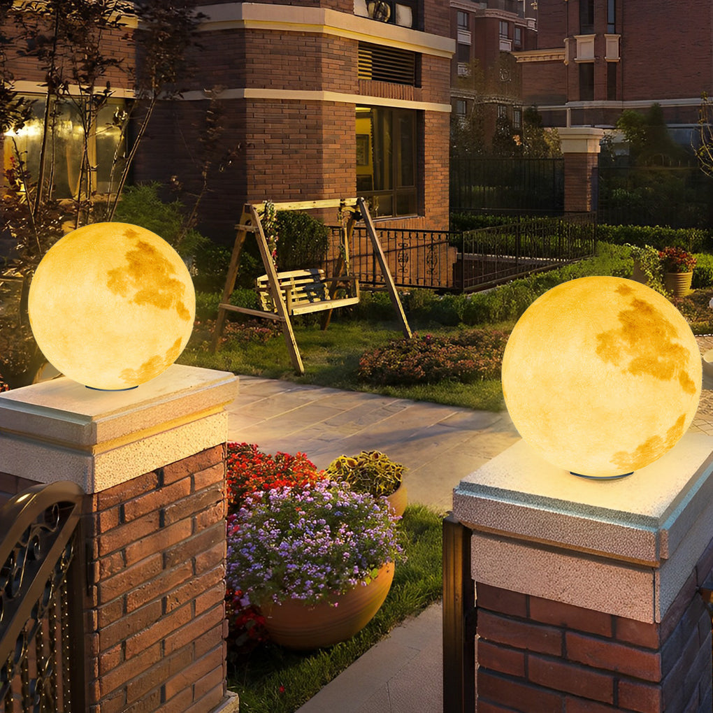 Moon-Shaped Outdoor Pillar Light LED Solar & Hardwired Driveway Garden — 8 to 16 Inch Sets