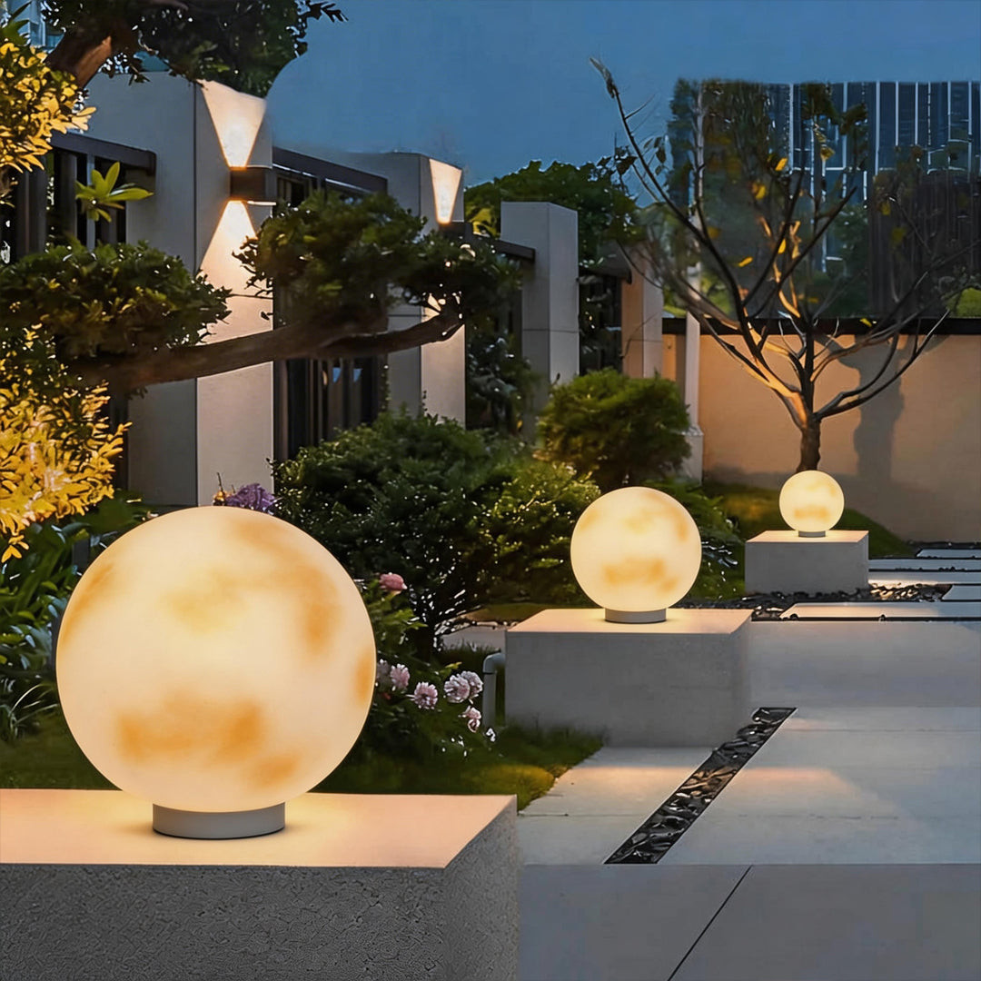 Moon-Shaped Outdoor Pillar Light LED Solar & Hardwired Driveway Garden — 8 to 16 Inch Sets