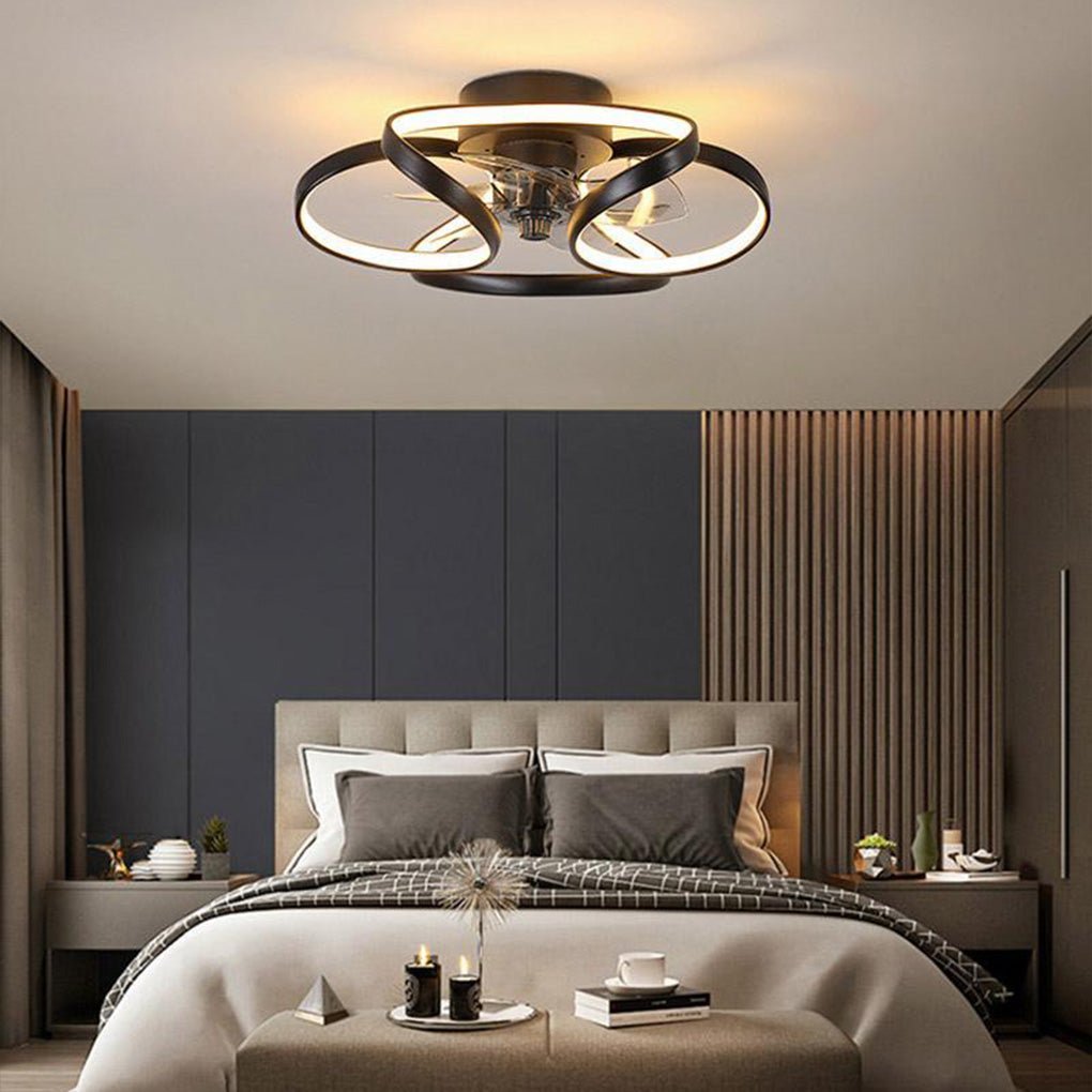 Flower flush mount ceiling fan with LED light remote control dimmable — gold white black 18 to 22 inch