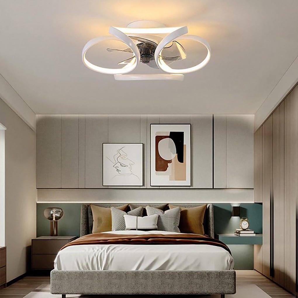 Flower Flush Mount Ceiling Fan with LED Light Remote Control Dimmable — Gold White Black 18 to 22 Inch