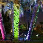 Waterproof RGB Solar Ground Spike Spotlight LED Tree Accent Outdoor — Warm White Singles to 8-Pack