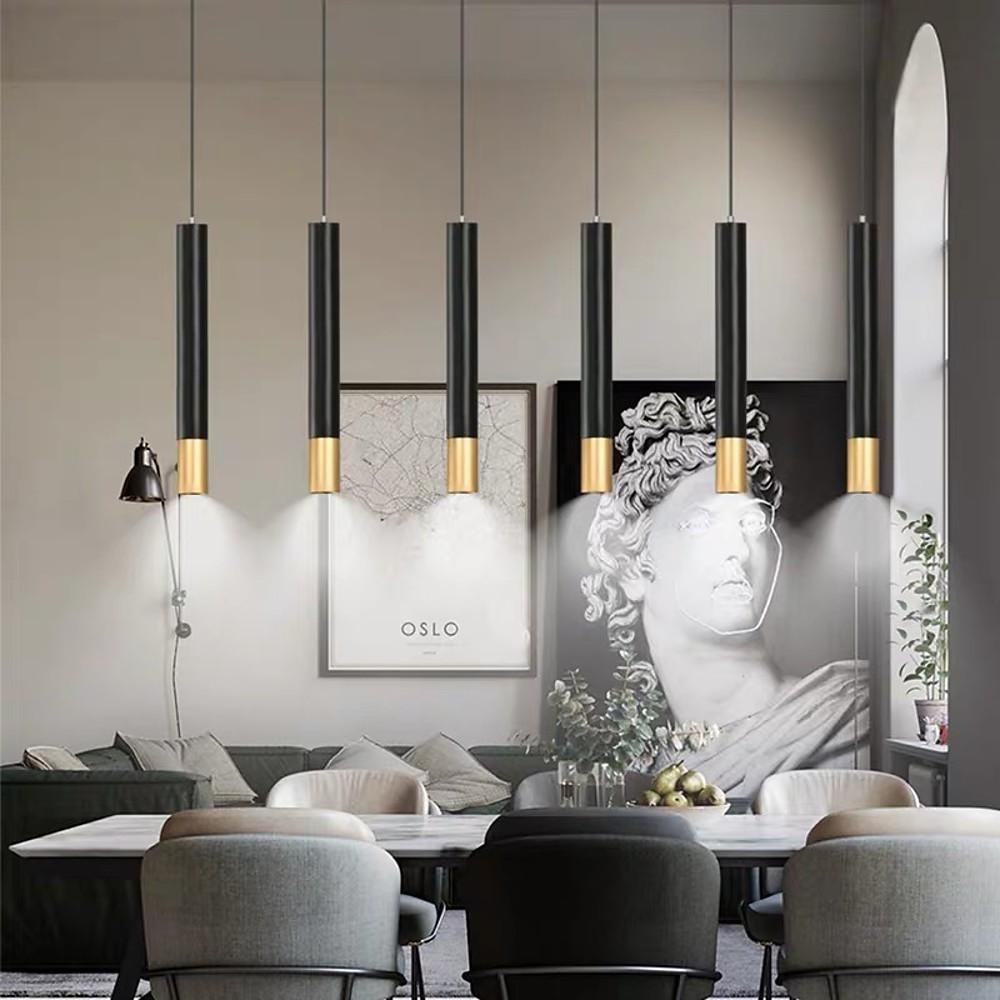 Cylinder Pendant Light Slim LED 3-Step Dimming Scandinavian Modern Gold Black Bedroom Dining — Single 2 to 5 Pack