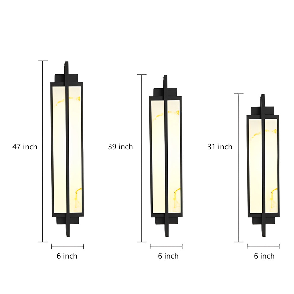 Outdoor Linear Alabaster LED Wall Sconce Waterproof Black IP65 Porch Entrance