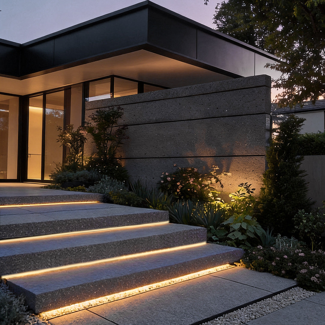 Outdoor Embedded LED Strip Lights Waterproof Recessed Stair Tread Lighting — 10 to 33 Ft