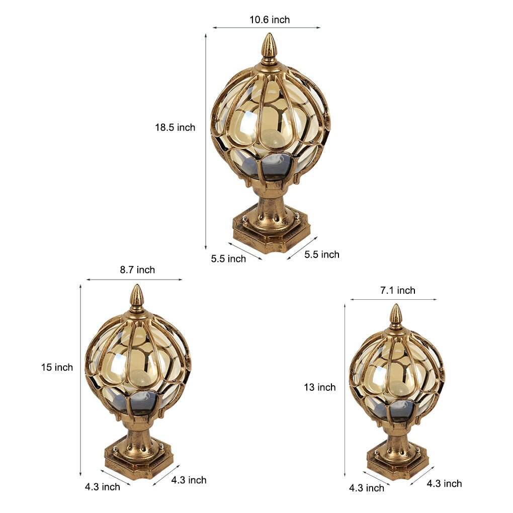Outdoor Globe Pillar Light Retro Glass Copper Fence Post Hardwired — Black Bronze 7 to 15 Inch Sets