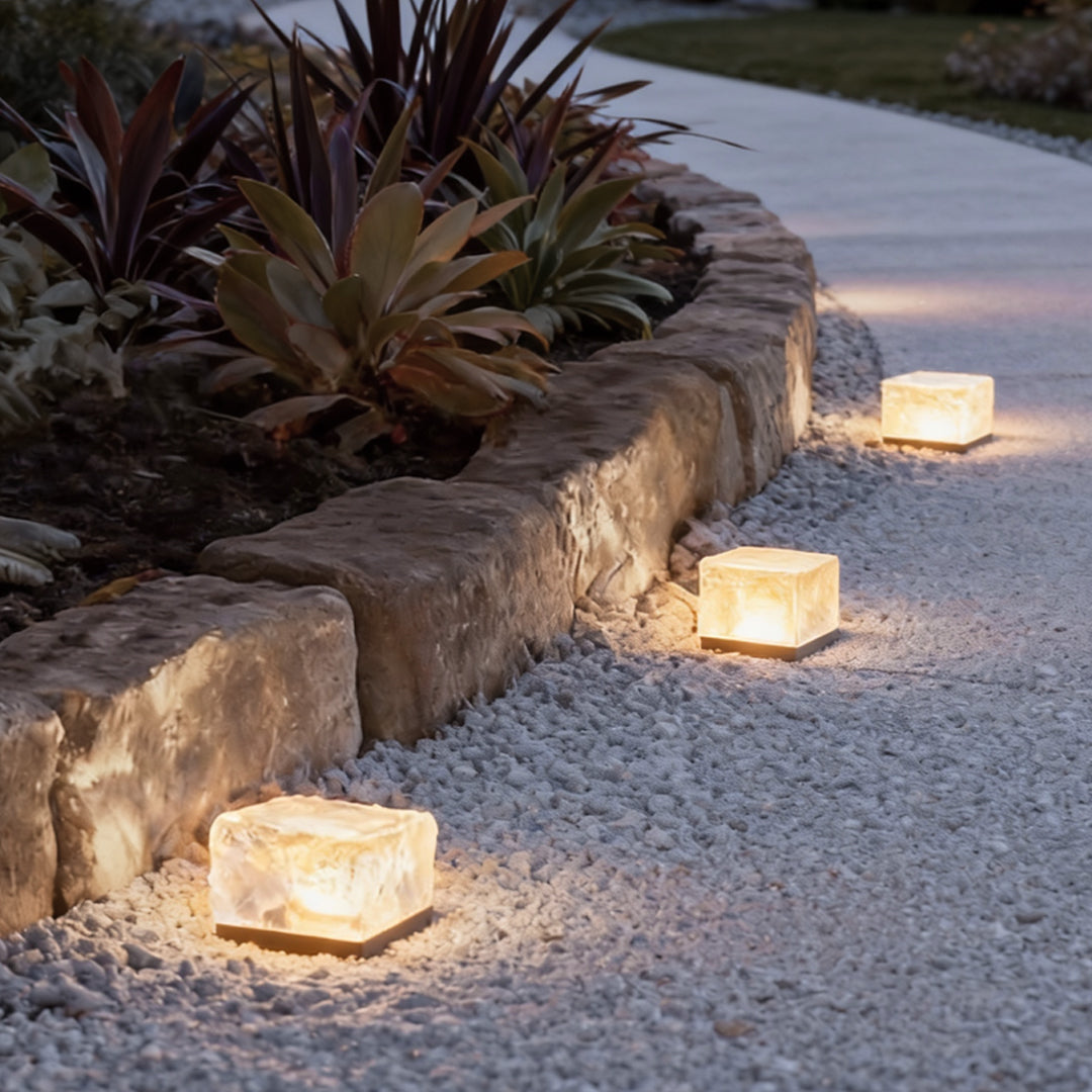 Solar ice cube step lights modern crystal glass outdoor walkway garden — sets of 4 to 15