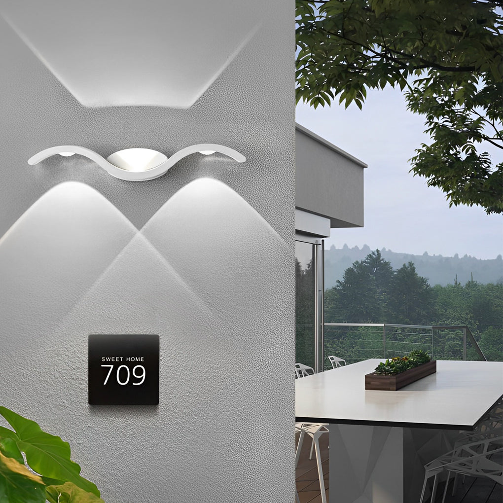 Wave Outdoor Wall Sconce Up-Down LED Aluminum IP65 Modern — Black White Sets of 2 to 8