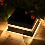 Solar Deck Post Cap Lights Modern Square Black Stainless Steel Waterproof — Singles to Sets of 8