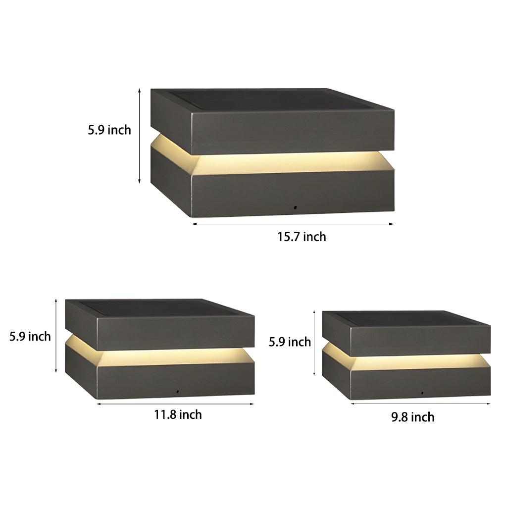 Solar Deck Post Cap Lights Modern Square Black Stainless Steel Waterproof — Singles to Sets of 8