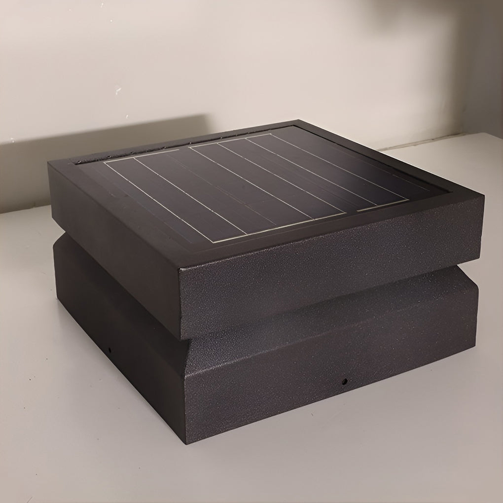Solar Deck Post Cap Lights Modern Square Black Stainless Steel Waterproof — Singles to Sets of 8