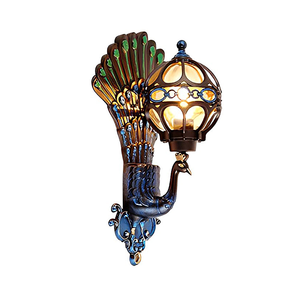 Peacock Outdoor Wall Light Retro European Aluminum Waterproof Hardwired — Black Bronze Sets