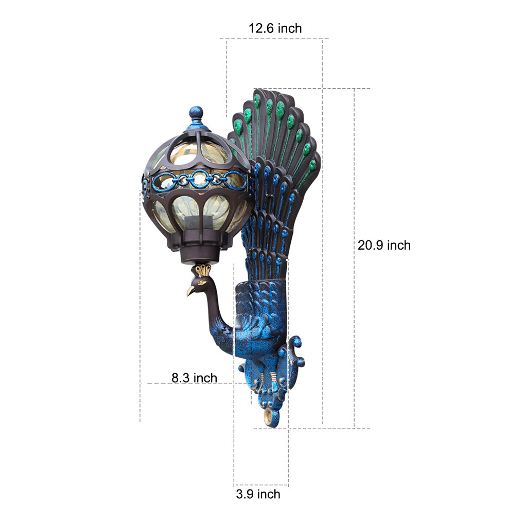 Peacock Outdoor Wall Light Retro European Aluminum Waterproof Hardwired — Black Bronze Sets