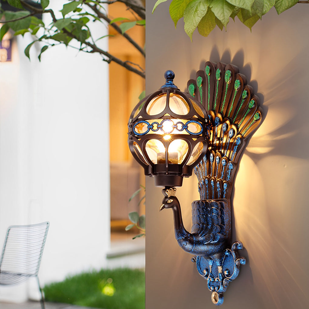 Peacock Outdoor Wall Light Retro European Aluminum Waterproof Hardwired — Black Bronze Sets
