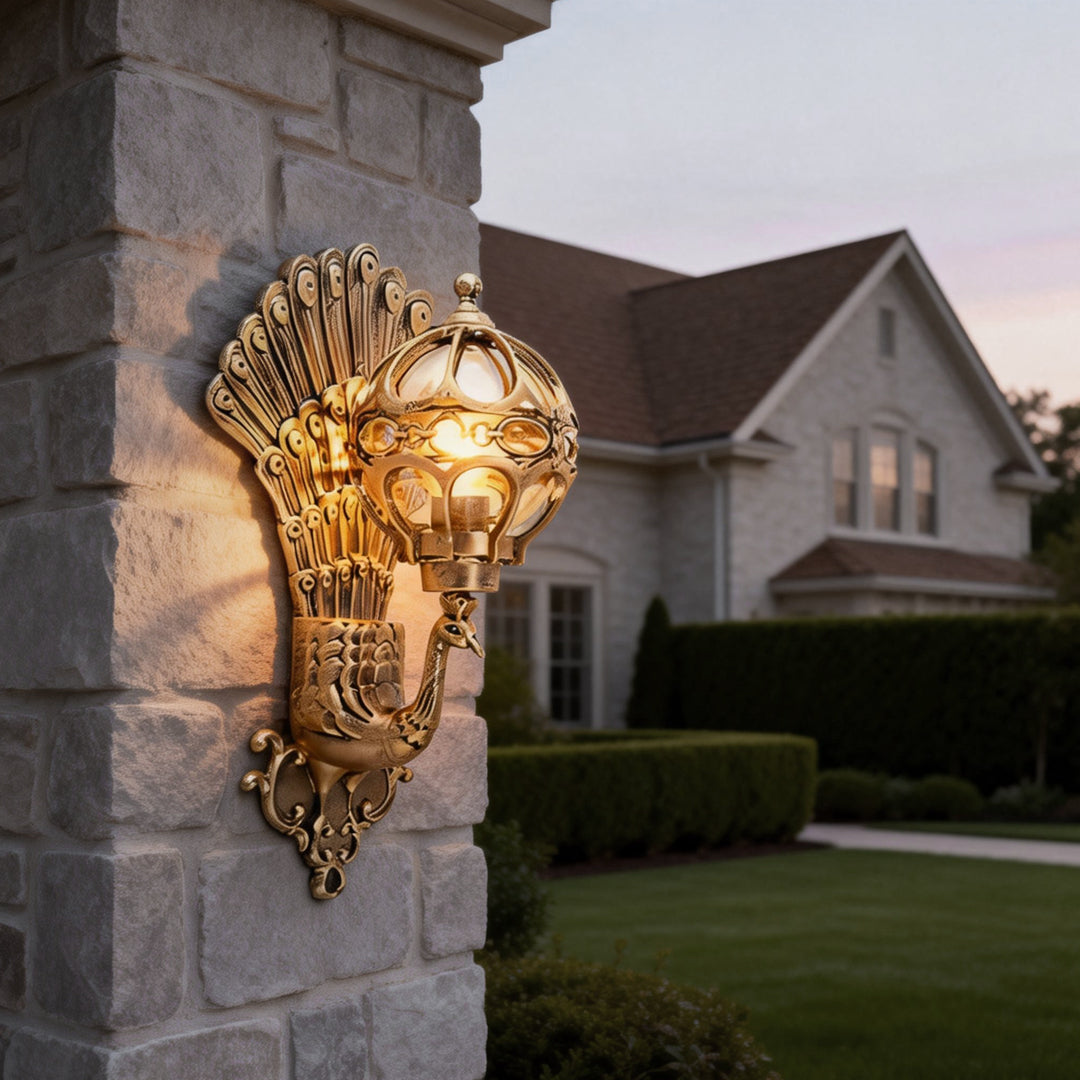 Peacock Outdoor Wall Light Retro European Aluminum Waterproof Hardwired — Black Bronze Sets