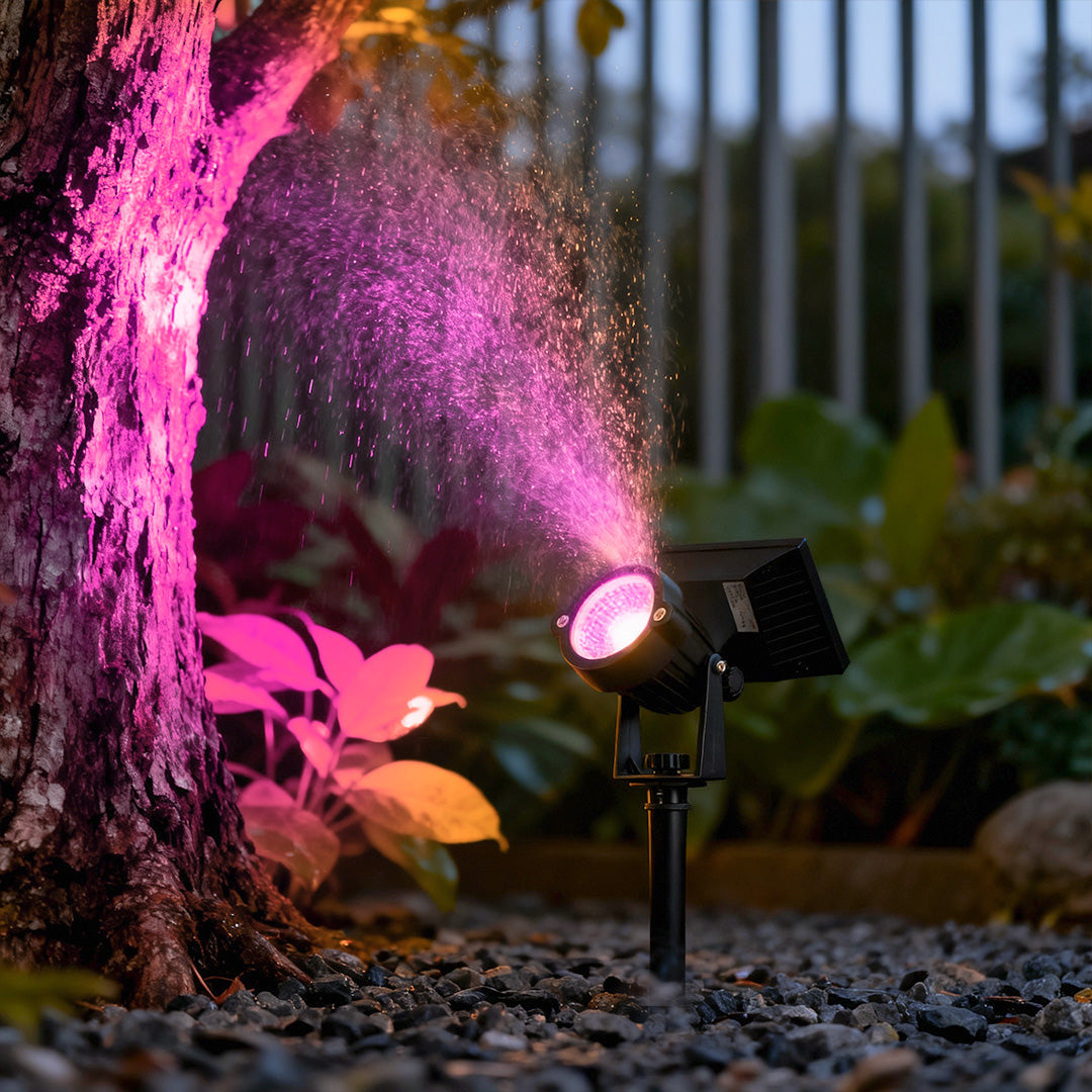 Waterproof RGB Solar Ground Spike Spotlight LED Tree Accent Outdoor — Warm White Singles to 8-Pack