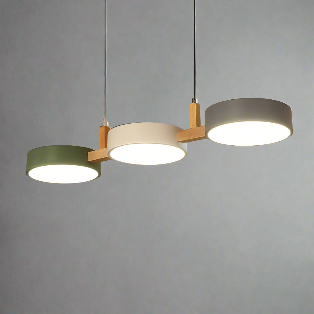 Nordic Modern Wood Fixture Pendant Light 3-Head Dimmable Dining Room Living Room — White Grey