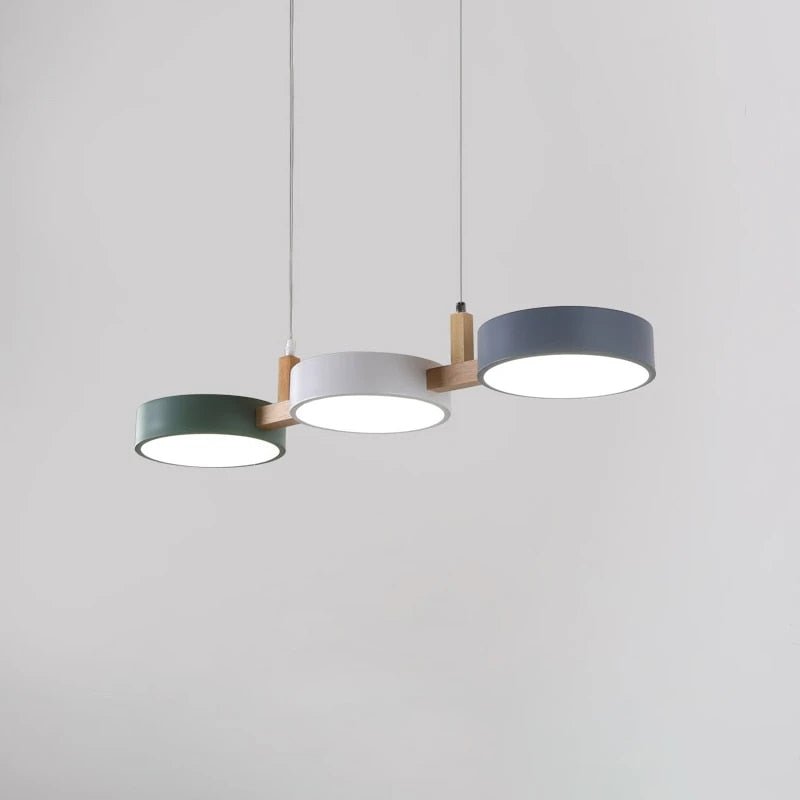 Nordic Modern Wood Fixture Pendant Light 3-Head Dimmable Dining Room Living Room — White Grey