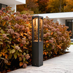 LED Bollard Garden Light Black Aluminum Square Landscape Pathway Hardwired — 31 Inch Sets