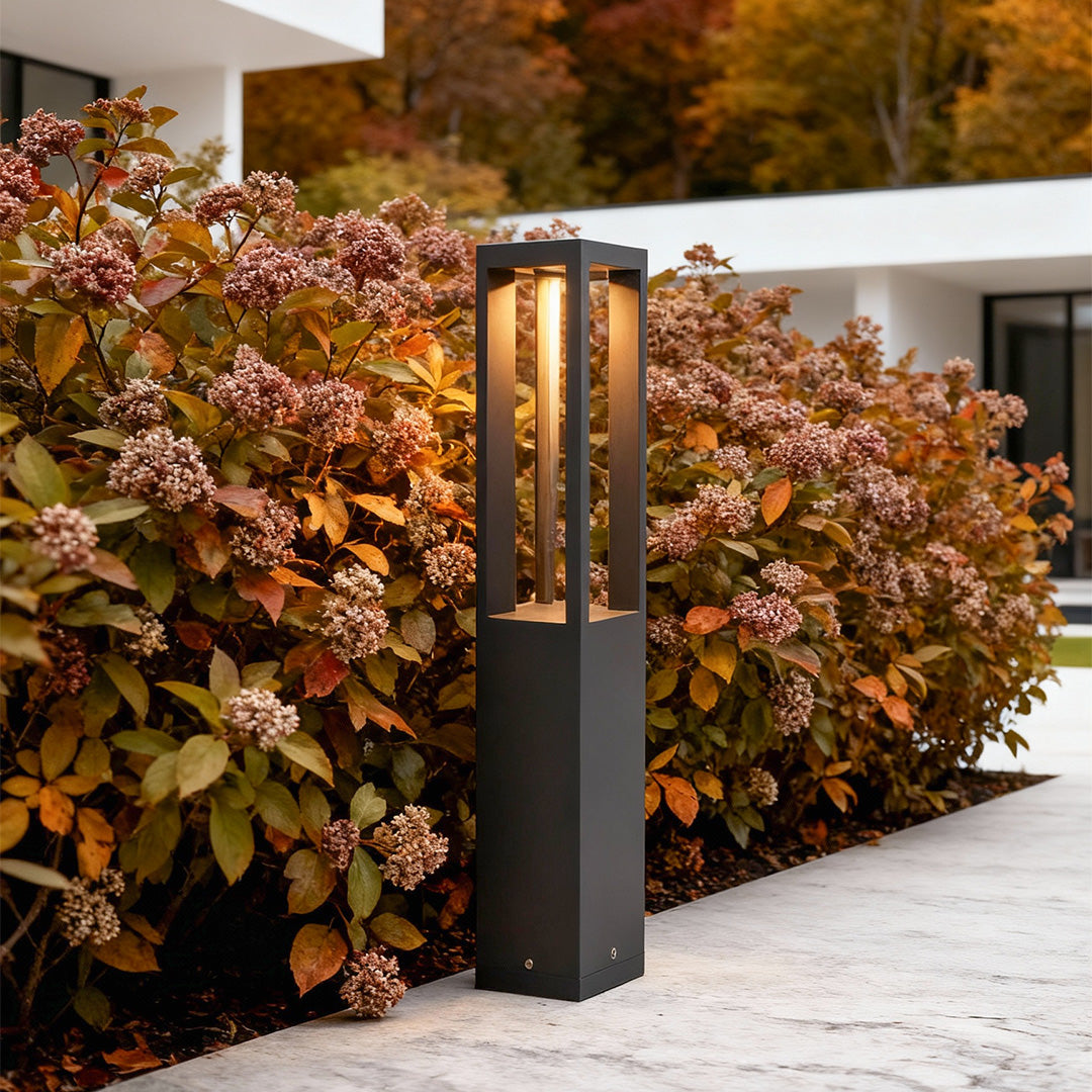 LED Bollard Garden Light Black Aluminum Square Landscape Pathway Hardwired — 31 Inch Sets