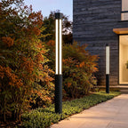 Residential bollard lights modern cylindrical LED landscape — garden walkway installed