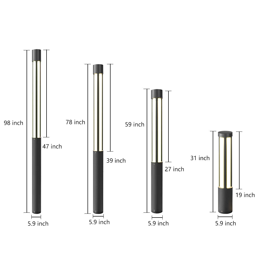 Residential Bollard Lights Modern Cylindrical LED Landscape Pathway Driveway — 31 to 47 Inch Sets