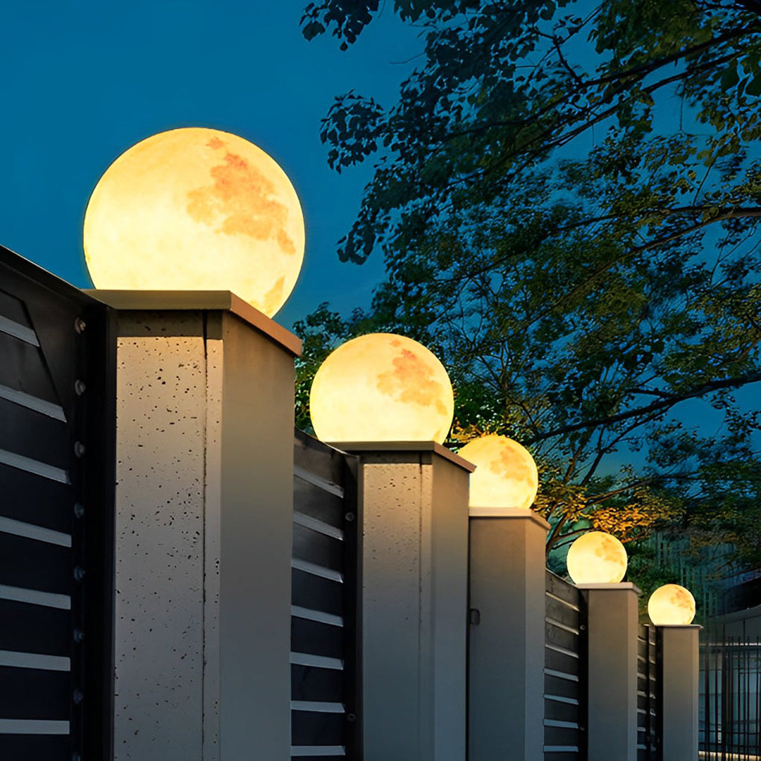 Moon-Shaped Outdoor Pillar Light LED Solar & Hardwired Driveway Garden — 8 to 16 Inch Sets