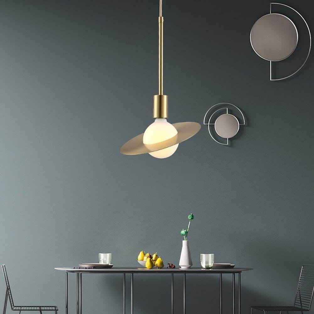 Gold Geometric LED Pendant Light Modern E26 Warm White Bedroom Dining Kitchen — Single 2-Pack 3-Pack