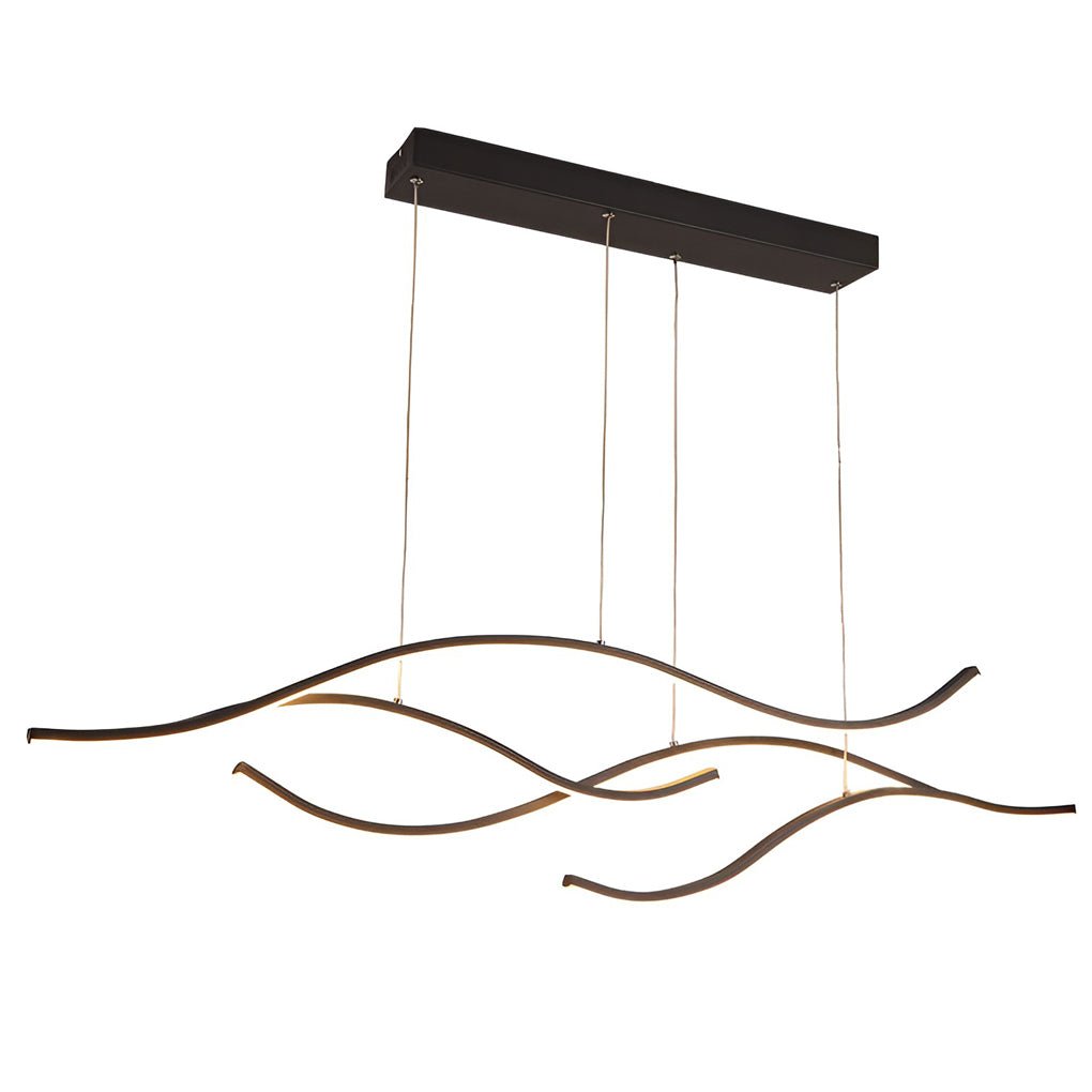 Curved Wavy LED Pendant Light Metal Dimmable Dining Room Kitchen Island — Black Gold Chrome