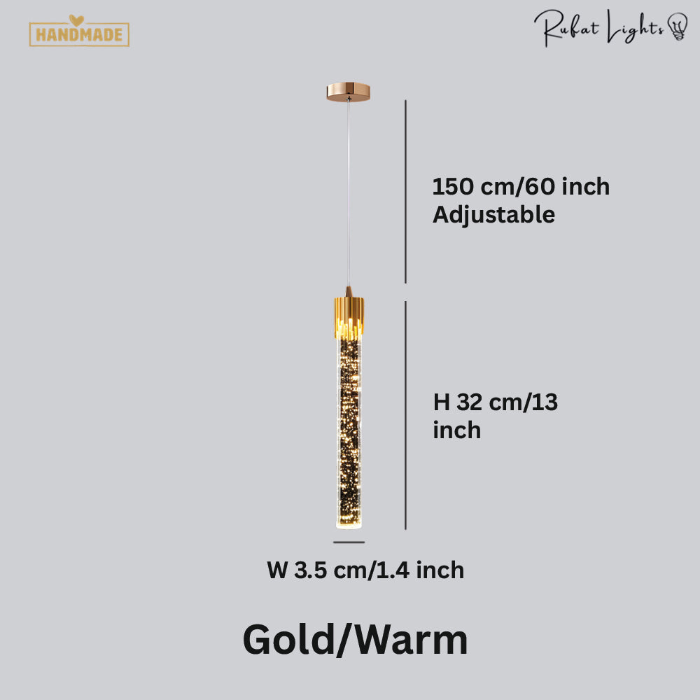 Crystal Radiance LED Bar Pendant Light Bedroom Kitchen Island Hallway — Gold Black Warm Cool