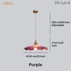 Vintage Floral Glass Pendant Light Height Adjustable Dining Room Bedroom — Purple Clear Gold Green