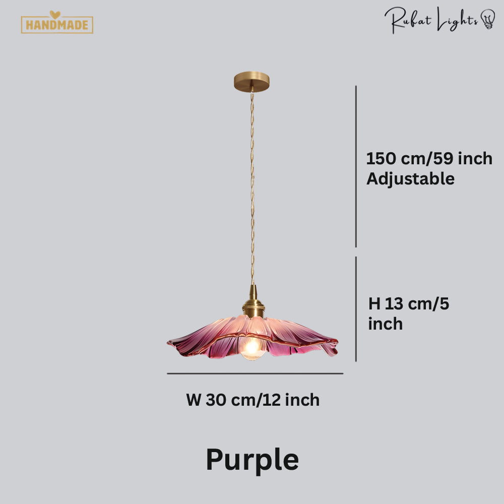 Vintage Floral Glass Pendant Light Height Adjustable Dining Room Bedroom — Purple Clear Gold Green