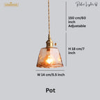 Brass Amber Glass Pendant Light Modern Dining Room Kitchen Island Bar — Pot Cone Dish Cube
