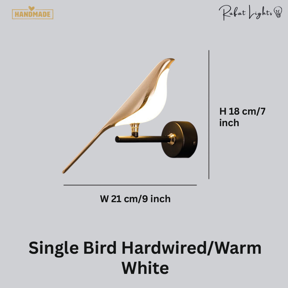 Nordic Magpie Golden Bird Wall Light Art Deco LED Bedroom Living Room — Warm Cool White