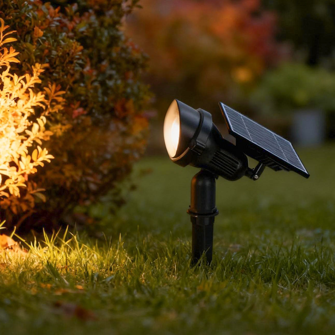 Solar lawn spotlights adjustable outdoor tree accent light aluminum — warm white and RGB sets