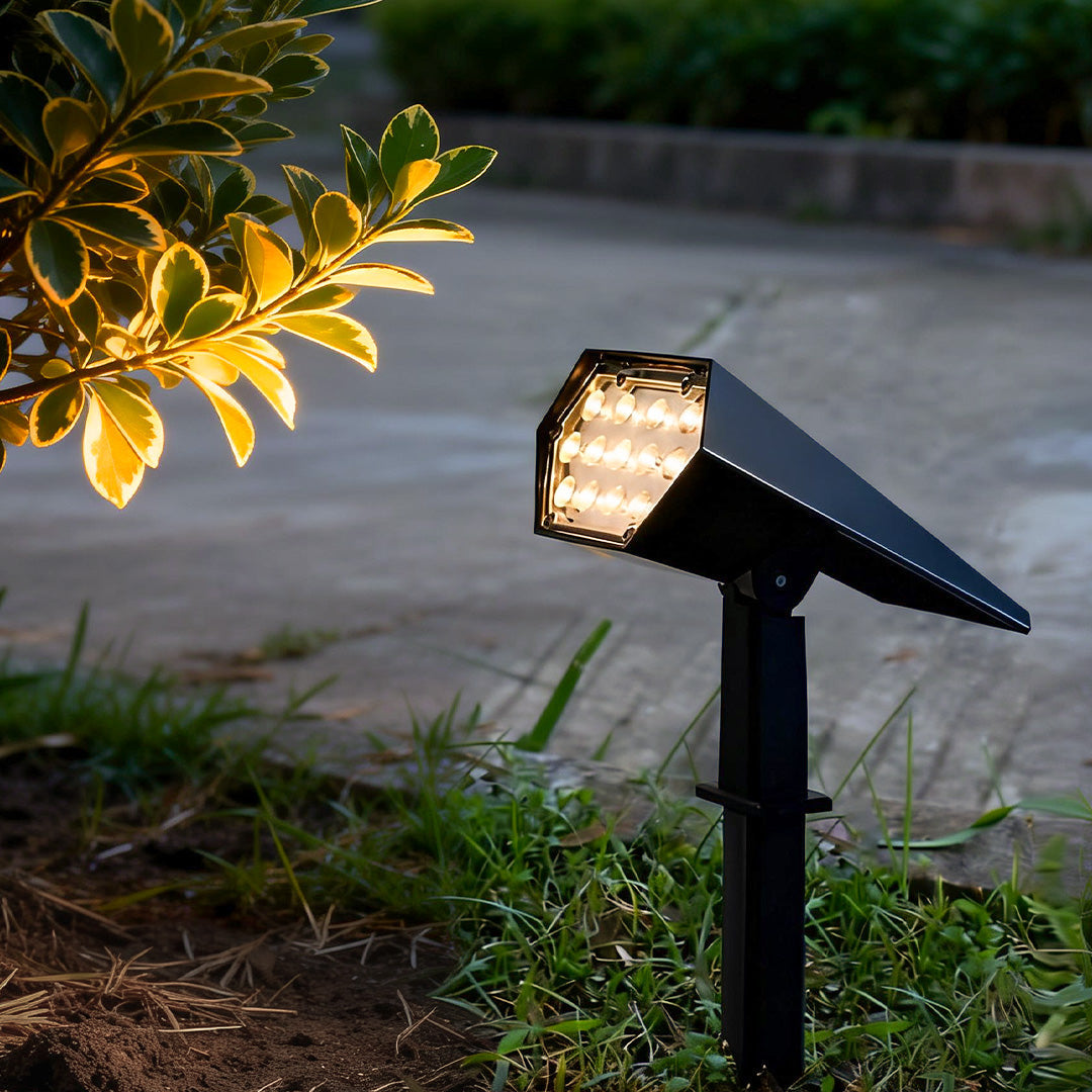 Solar flood spike light adjustable angle aluminum glass landscape outdoor — warm white sets