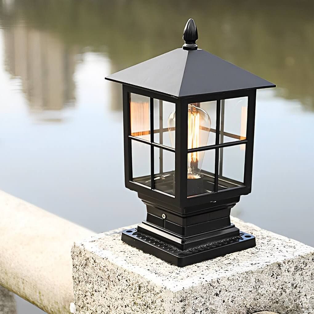 Stone Light Pillar Traditional Black Waterproof LED Driveway Entrance — Solar & Hardwired Sets