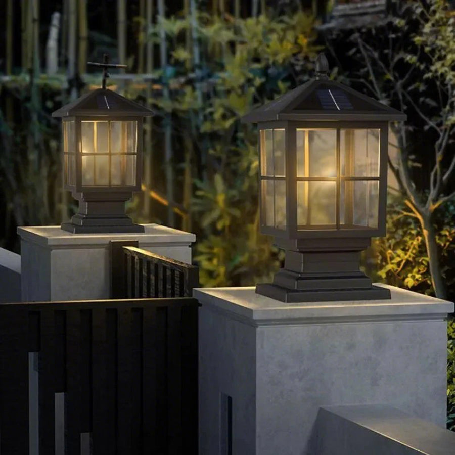 Stone Light Pillar Traditional Black Waterproof LED Driveway Entrance — Solar & Hardwired Sets