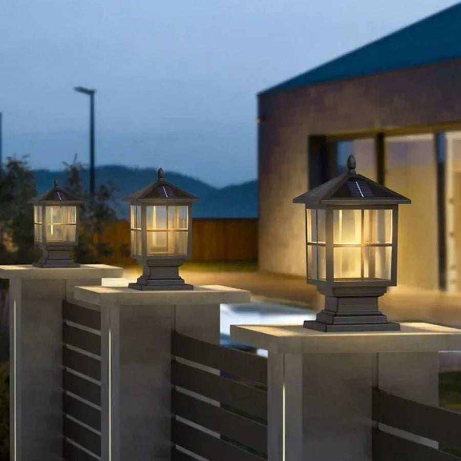 Stone Light Pillar Traditional Black Waterproof LED Driveway Entrance — Solar & Hardwired Sets