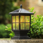 Stone Light Pillar Traditional Black Waterproof LED Driveway Entrance — Solar & Hardwired Sets