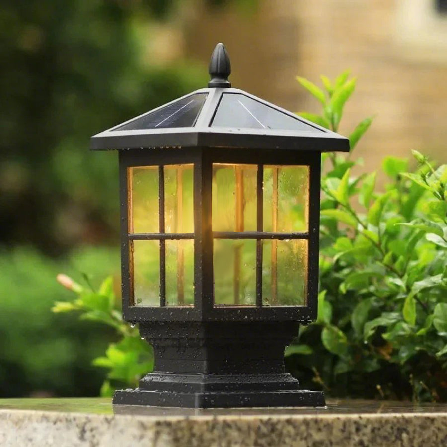Stone Light Pillar Traditional Black Waterproof LED Driveway Entrance — Solar & Hardwired Sets