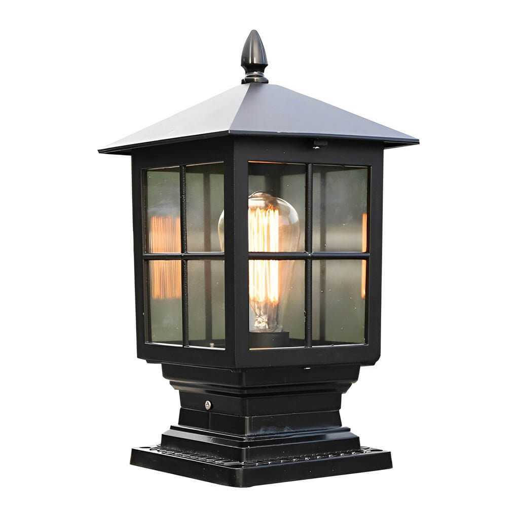 Stone Light Pillar Traditional Black Waterproof LED Driveway Entrance — Solar & Hardwired Sets