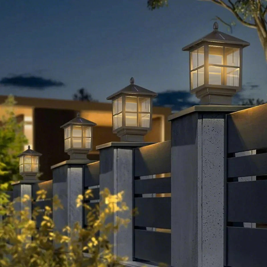 Stone Light Pillar Traditional Black Waterproof LED Driveway Entrance — Solar & Hardwired Sets