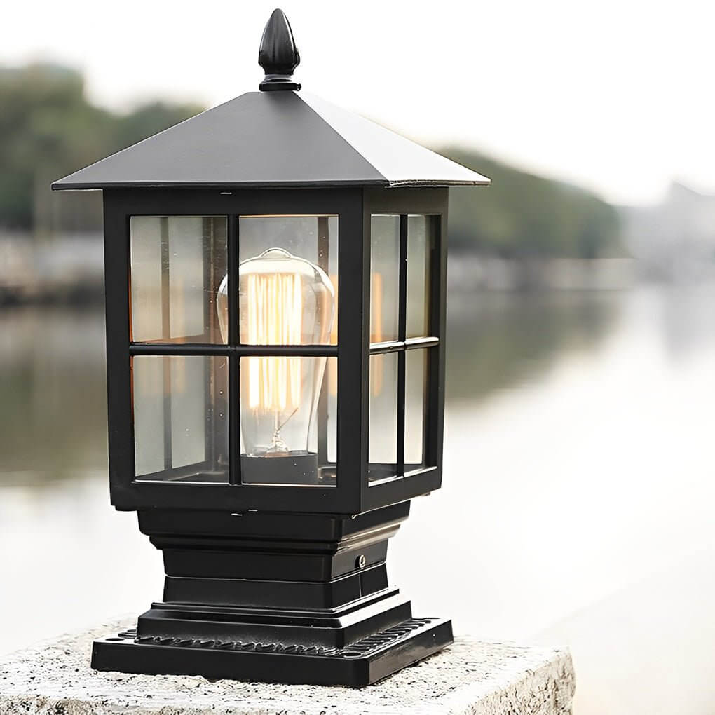 Stone Light Pillar Traditional Black Waterproof LED Driveway Entrance — Solar & Hardwired Sets