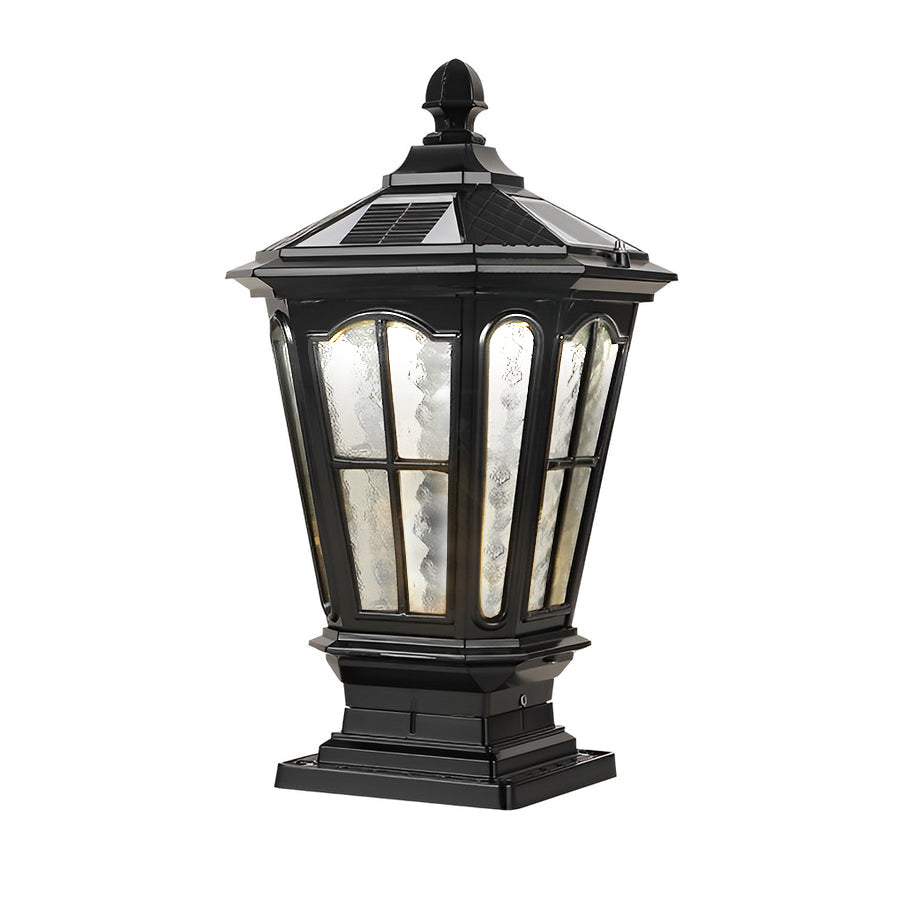 Stone Pillar Light Fixture Retro Pavilion-Style LED Solar & Hardwired Outdoor — Black Bronze Sets